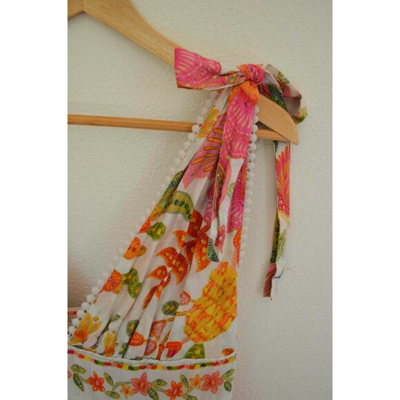 Farm Rio Macaw Bloom Mini Dress Floral Off-White V Neck Tiered Cotton Size M - Picture 5 of 9